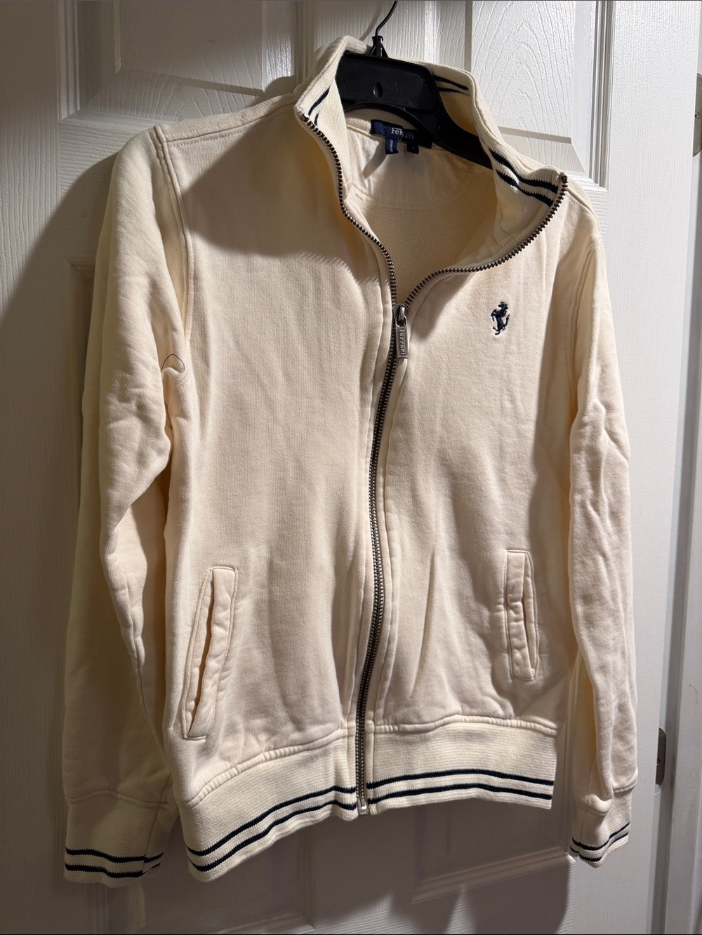 Ferrari Cream Zip-Up Track Jacket with Black Trim